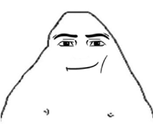 a black and white drawing of a person 's face with a smile .