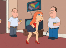 a cartoon shows a woman smoking a cigarette while two men drink beer
