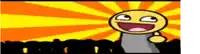 a cartoon character is giving a thumbs up sign in front of a crowd .