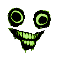 a smiley face with green eyes and teeth