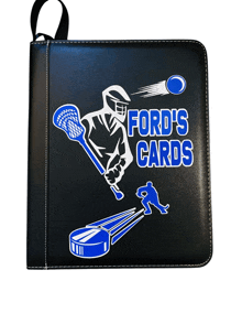 a ford 's cards binder with a lacrosse player holding a stick