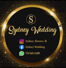 a gold circle with sydney wedding written in gold