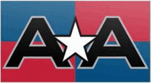 the aaa logo is on a red and blue background with a star in the middle .