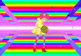 a pixel art of a girl with glasses holding a lollipop