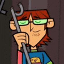 a cartoon character wearing glasses is holding a wrench .