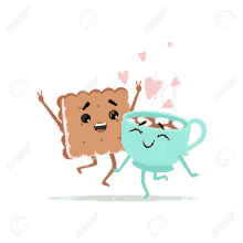 a cartoon illustration of a cookie and a cup of hot chocolate with marshmallows .