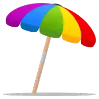 a rainbow colored umbrella with a wooden handle on a white background