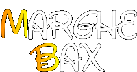 a logo for marge bax with yellow and white letters