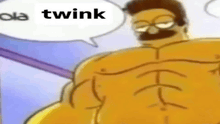 a cartoon character has a speech bubble that says " ola twink "