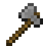 a minecraft axe with a wooden handle and a metal head on a white background .