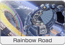 a picture of a space station with the words rainbow road written below it