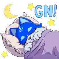 a cartoon drawing of a cat sleeping under a blanket with the words gn above it