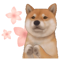 a brown dog with pink flowers behind it on a white background