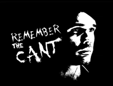 a black and white photo of a man with the words " remember the cant " above him