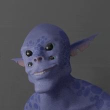 a 3d rendering of a purple creature with a smile on his face