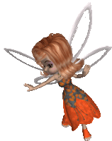 a cartoon fairy with red hair and white wings is flying in the air