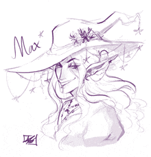 a drawing of a witch with the word max written on it