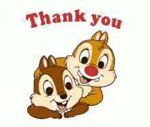 a couple of chipmunks hugging each other with the words `` thank you '' above them .