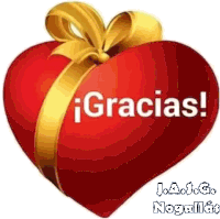 a red heart with a gold ribbon and the words gracias written on it