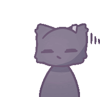 a cartoon drawing of a purple cat with its eyes closed and a white background