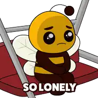a cartoon of a bee sitting on a swing with the words so lonely written below it