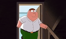peter griffin from the family guy is standing in a doorway