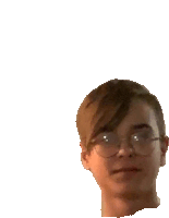 a young boy wearing glasses and a white shirt looks at the camera