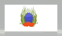 a blue egg is surrounded by greenery and red flowers on a white background