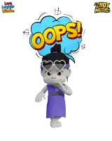 a cartoon character with a speech bubble that says oops on it