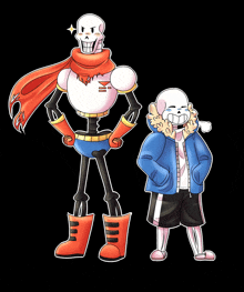 a drawing of papyrus and sans standing next to each other on a black background