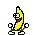 a pixel art illustration of a banana with arms and legs and a smiling face .