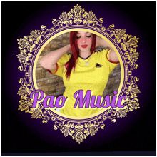 a picture of a woman in a yellow shirt with the words pao music above her