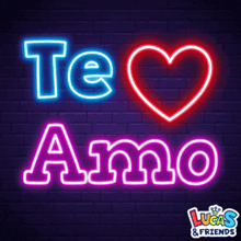 a neon sign that says te amo and has a heart