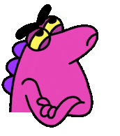 a cartoon of a purple monster with a yellow eye and a black beard .