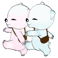 two teddy bears are hugging each other with their arms outstretched