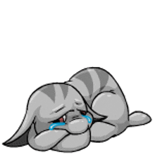 a cartoon cat is laying down and crying with tears running down its face .