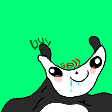 a drawing of a black and white animal with the word buy written on the top