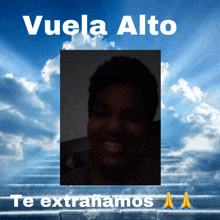 a picture of a person with the words " vuela alto " above it