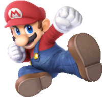 a cartoon character named mario is jumping in the air with his fist in the air