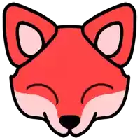 a cartoon drawing of a red fox 's face with its eyes closed