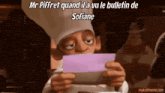 a cartoon chef holding a piece of paper that says mr piffret quand il a vu le bulletin de sofiane on it