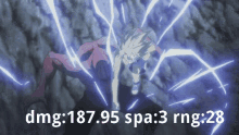 a picture of a person being struck by lightning with the words dmg 187.95 spa 3 rng 28 below it