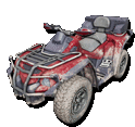 a red atv with a gray seat and a gray roof is on a white background .