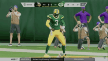 a video game screen shows the green bay packers playing the vikings