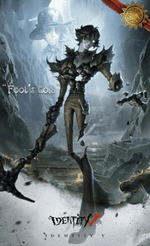 a poster for identity v shows a skeleton holding a sword