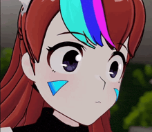 a close up of a girl 's face with a triangle on her cheek