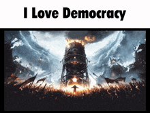 a poster that says i love democracy with a picture of a man