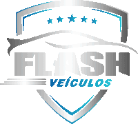 a logo for flash veiculos with a shield and a car