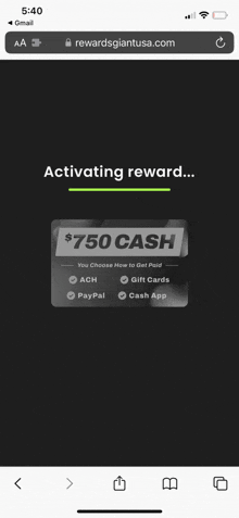 a screenshot of a website that says activating reward on it