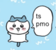 a cartoon cat with a speech bubble that says ts pmo on a blue background .